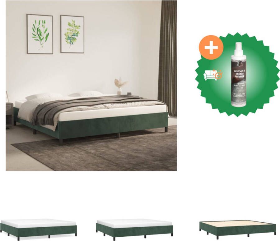 VidaXL Bedframe Fluweel Donkergroen 203 x 203 x 35 cm Ondersteunende poten en multiplex lattenbodem Geschikt voor 200 x 200 cm matras Bed Inclusief Reiniger - Foto 2