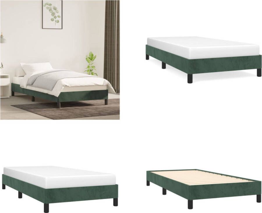 VidaXL Boxspringframe fluweel donkergroen 90x200 cm Boxspringframe Boxspringframes Bed Ledikant - Foto 3