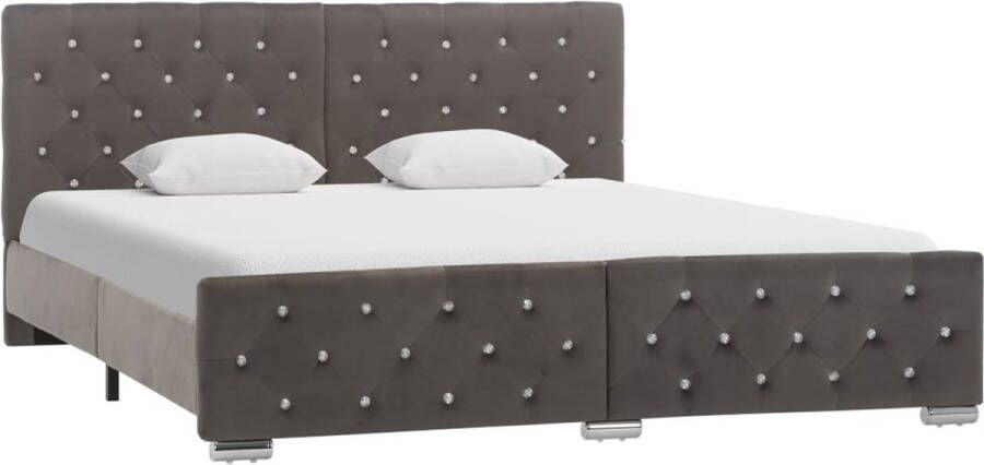 VidaXL Bedframe Fluweel Grijs 160x200 cm Bed Frame Tweepersoons Bed Houten Bed Stalen Bed Grijze Bed Luxe Bed Velvet Bed Comfortabel Bed Slaapcomfort - Foto 2