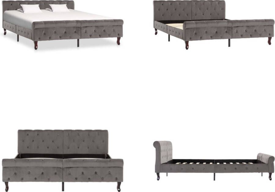 VidaXL Bedframe fluweel grijs 160x200 cm Bedframe Bedframes Bed Bedden - Foto 2