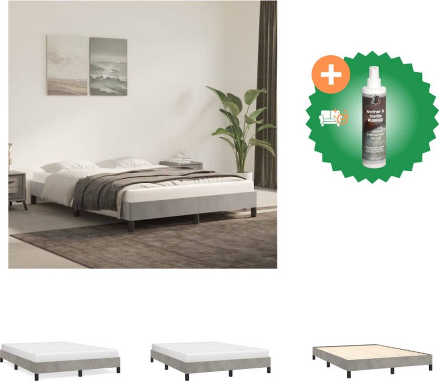 VidaXL Bedframe Fluweel Lichtgrijs 193 x 143 x 25 cm Geschikt voor 140 x 190 cm matras Ondersteunende poten Multiplex lattenbodem Bed Inclusief Reiniger