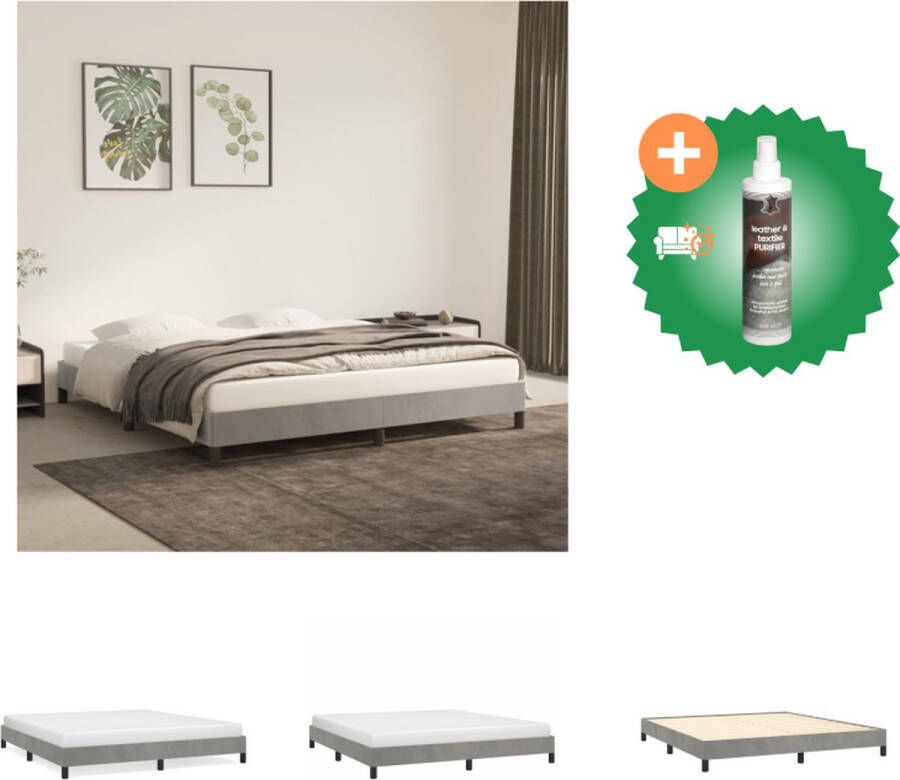 VidaXL Bedframe Fluweel Lichtgrijs 203 x 183 x 25 cm Ondersteunende poten Multiplex lattenbodem Bed Inclusief Reiniger