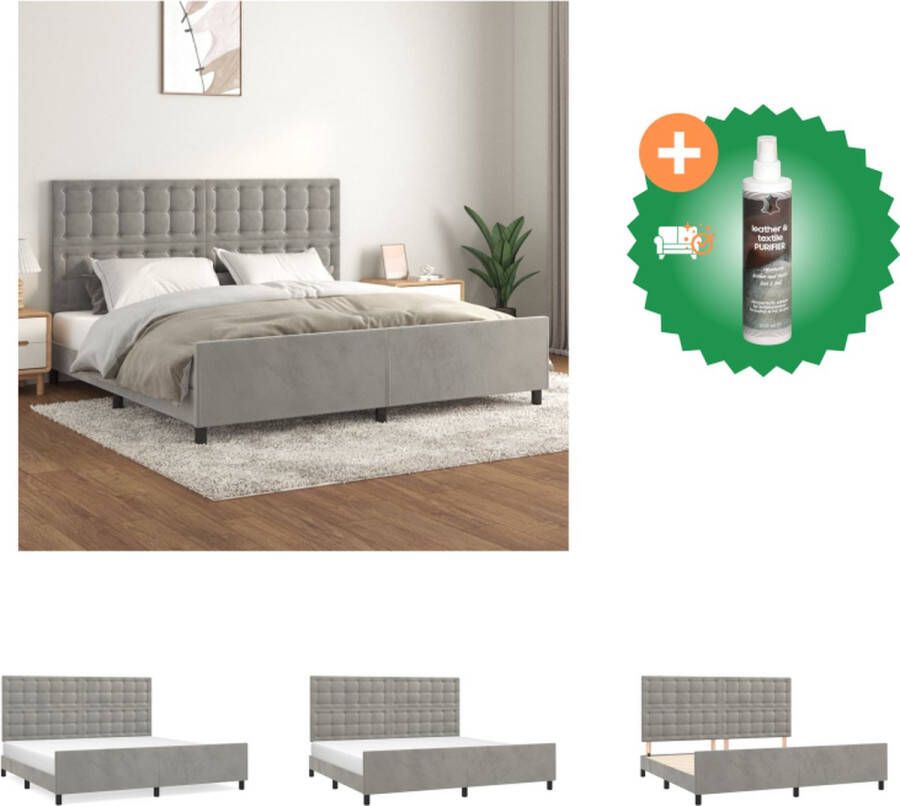 VidaXL Bedframe Fluweel Lichtgrijs Verstelbaar hoofdeinde Multiplex lattenbodem Geschikt voor 200x200 cm matras Bed Inclusief Reiniger