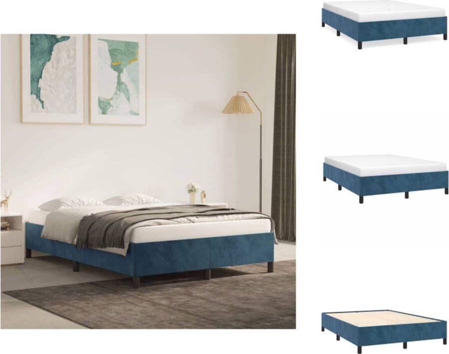 VidaXL Bedframe Bedframes Slaapmeubel Bedbodem Bedframe zonder matras 140x190 cm fluweel donkerblauw - Foto 3