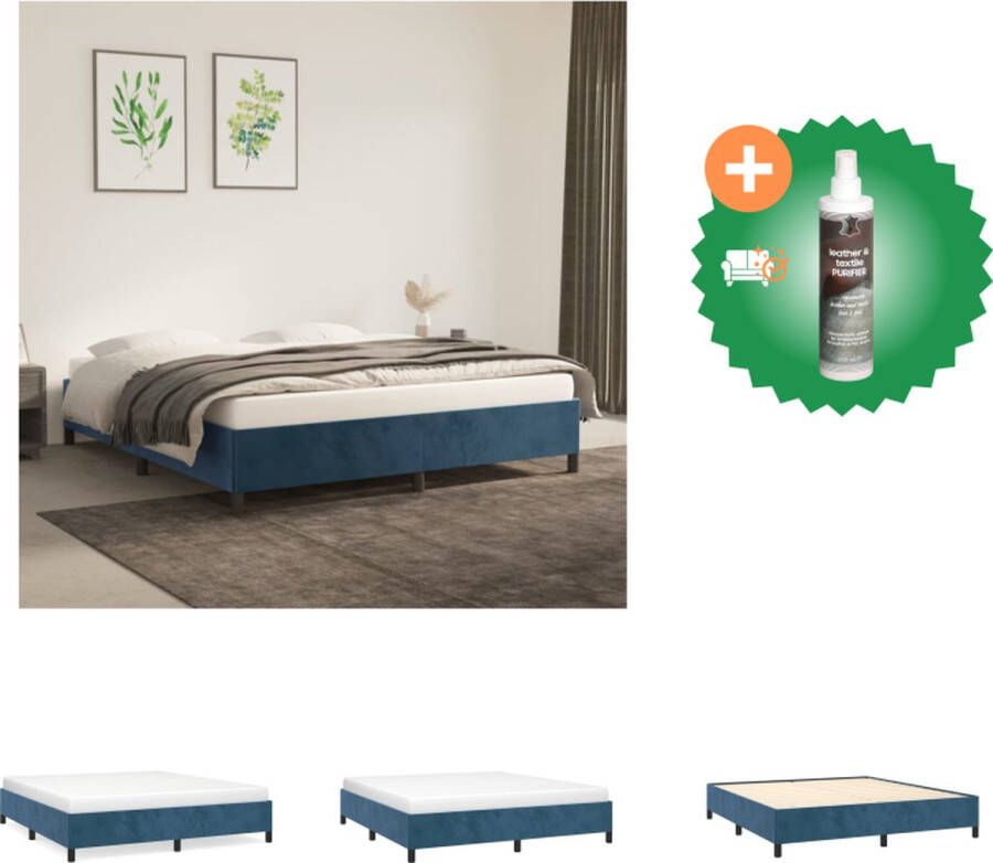 VidaXL Bedframe Fluweel Ondersteunende poten Multiplex lattenbodem Donkerblauw 203x163x35 cm Geschikte matras 160x200 cm Bed Inclusief Reiniger