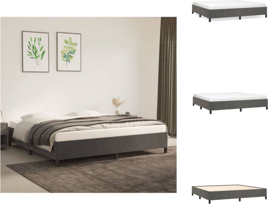 VidaXL Bedframe Fluweel Ondersteunende poten Multiplex lattenbodem Donkergrijs 203x203x35cm Bed