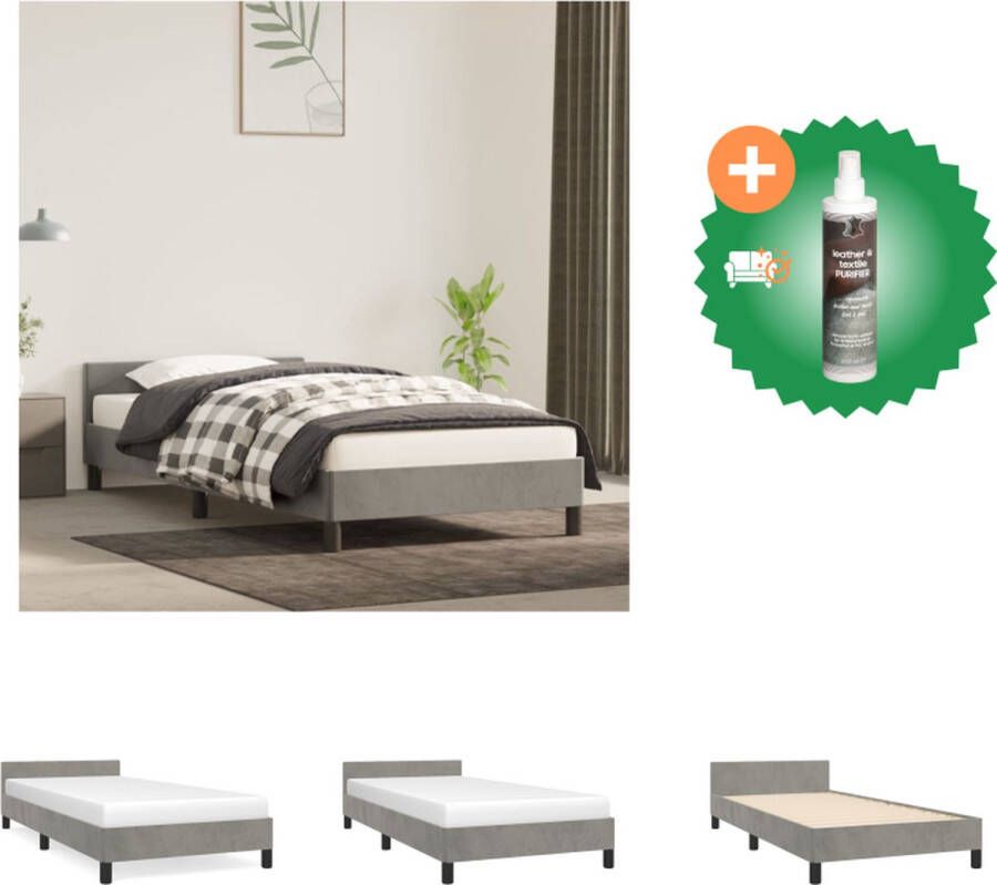 VidaXL Bedframe Fluweel Ondersteunende poten Multiplex lattenbodem Lichtgrijs 193 x 93 x 50 cm Geschikte matras 90 x 190 cm Bed Inclusief Reiniger