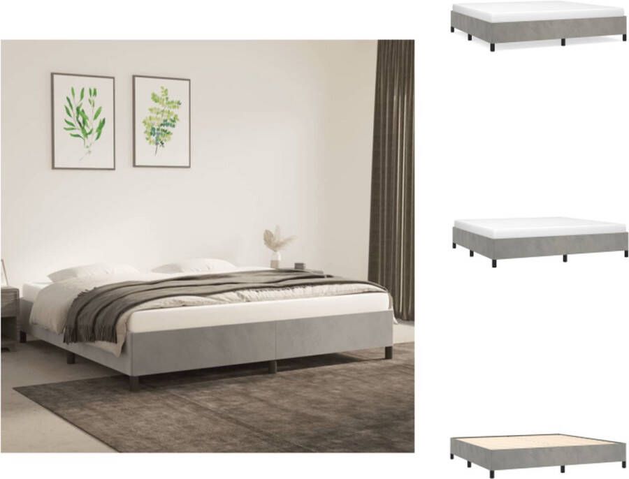 VidaXL Bedframe Fluweel Ondersteunende poten Multiplex lattenbodem Lichtgrijs 203 x 203 x 35 cm Bed