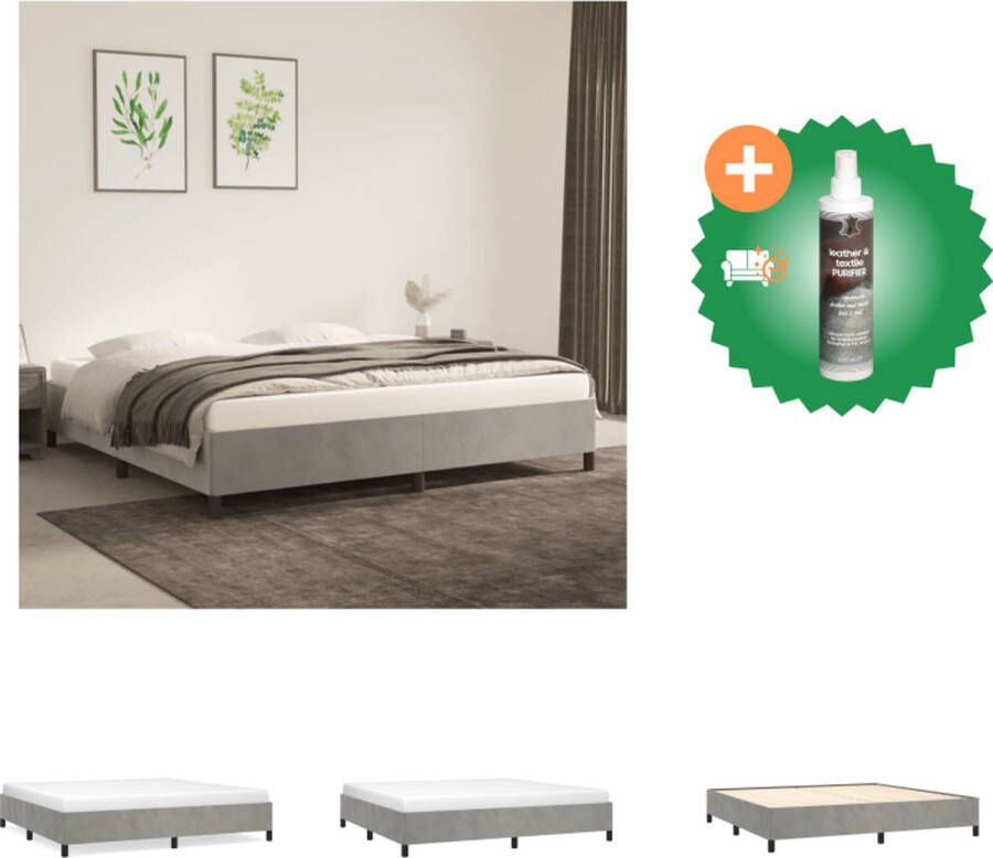 VidaXL Bedframe Fluweel Ondersteunende poten Multiplex lattenbodem Lichtgrijs 203 x 203 x 35 cm Bed Inclusief Reiniger