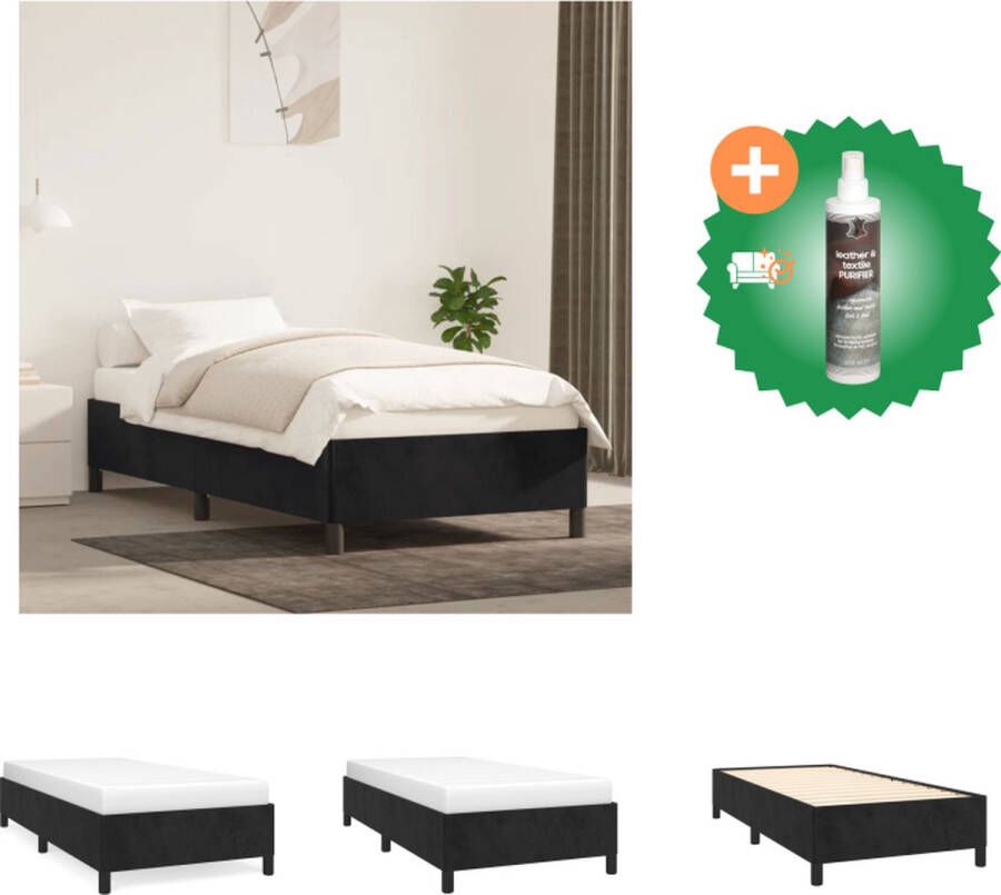 VidaXL Bedframe Fluweel Ondersteunende poten Multiplex lattenbodem Zwart 193x93x35cm Geschikt voor 90x190cm matras Bed Inclusief Reiniger