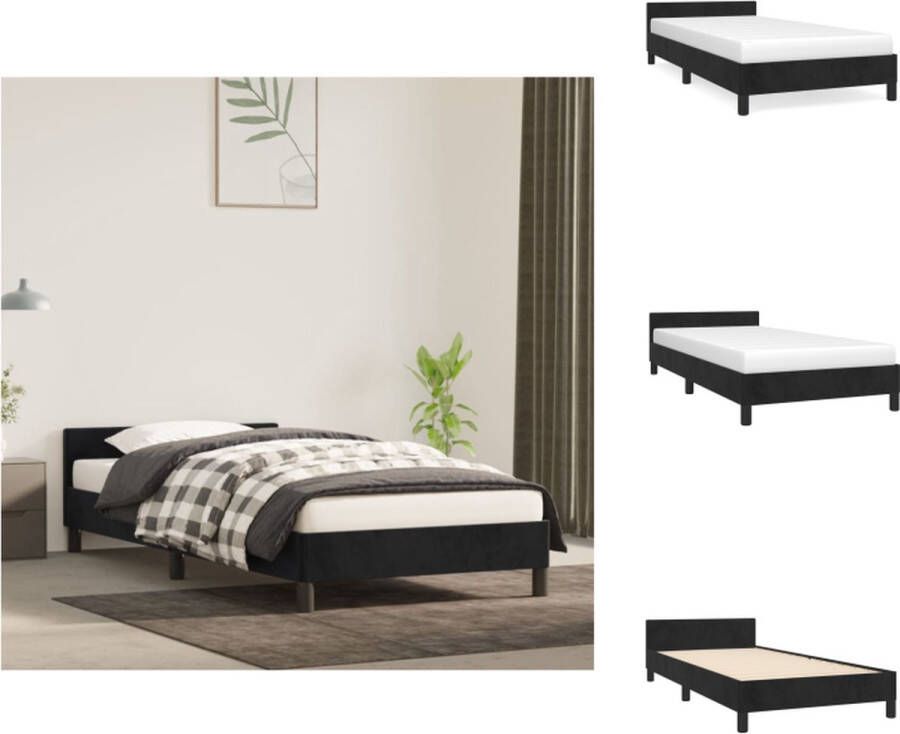 VidaXL Bedframe Met Hoofdeinde Bedframes Met Hoofdeindes Bed Slaapmeubel Bedframe met hoofdeinde zonder matras 90x200 cm fluweel zwart - Foto 2