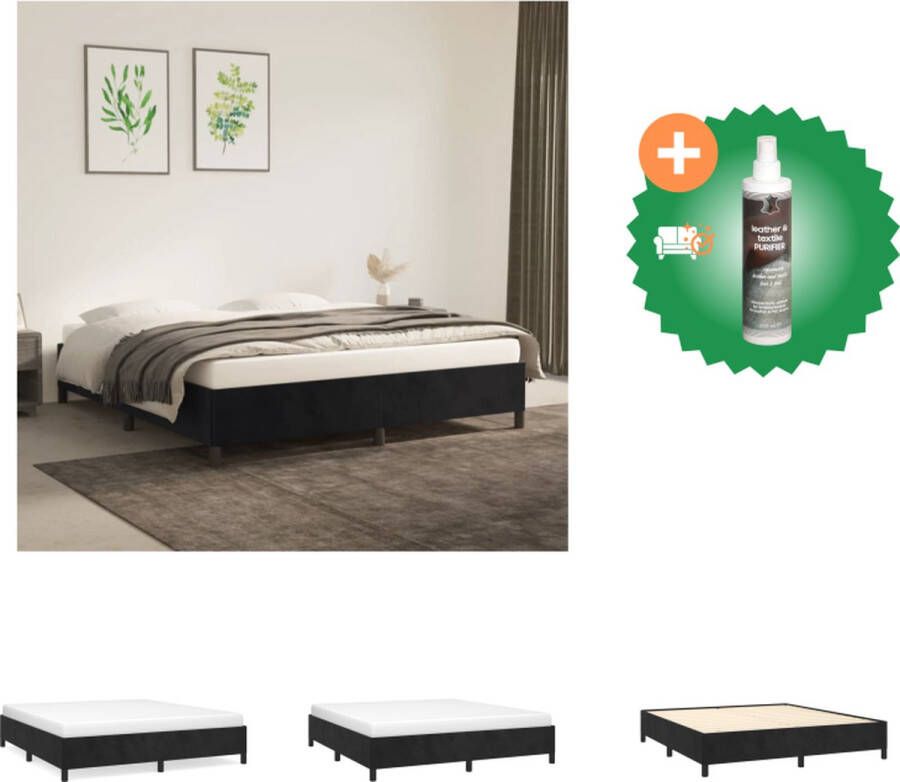 VidaXL Bedframe Fluweel Ondersteunende poten Multiplex lattenbodem Zwart 203x163x35 cm Geschikte matras- 160x200 cm Bed Inclusief Reiniger