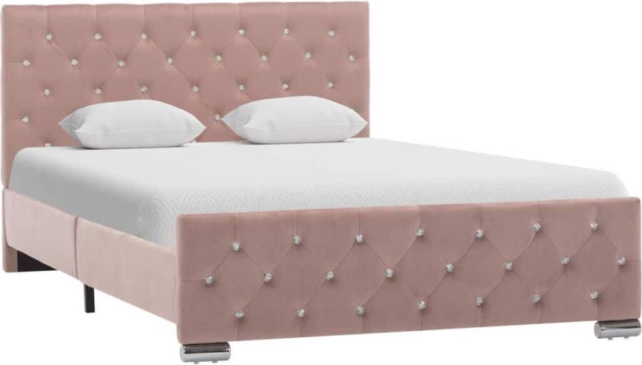 VidaXL Bedframe Fluweel Roze 120x200 cm Klassieke Bed Frame Houten Bed Frame Roos Kleurige Bed Frame Velvet Bed Frame Tweepersoons Bed Frame Slaapkamer Meubels - Foto 2