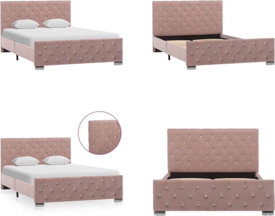 vidaXL Bedframe fluweel roze 120x200 cm Bedframe Bedframes Bed Bedden