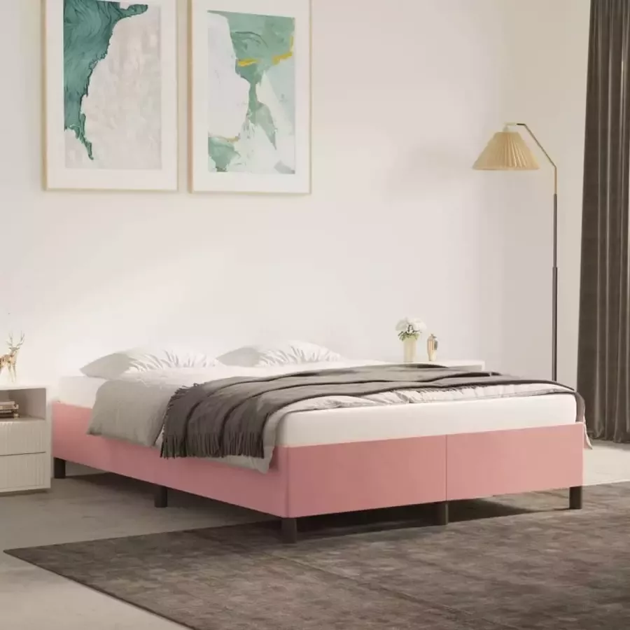 VidaXL -Bedframe-fluweel-roze-140x190-cm - Foto 1
