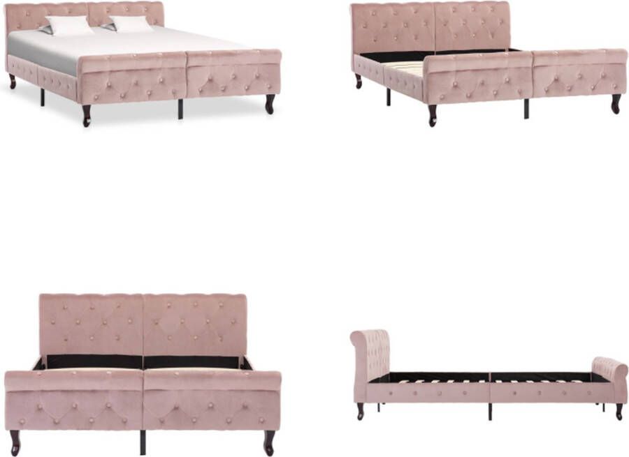 VidaXL Bedframe fluweel roze 140x200 cm Bedframe Bedframes Bed Bedden