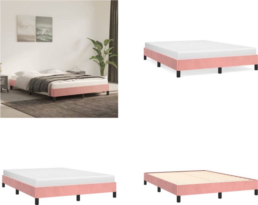 VidaXL Bedframe fluweel roze 140x200 cm Bedframe Bedframes Slaapmeubel Bedbodem