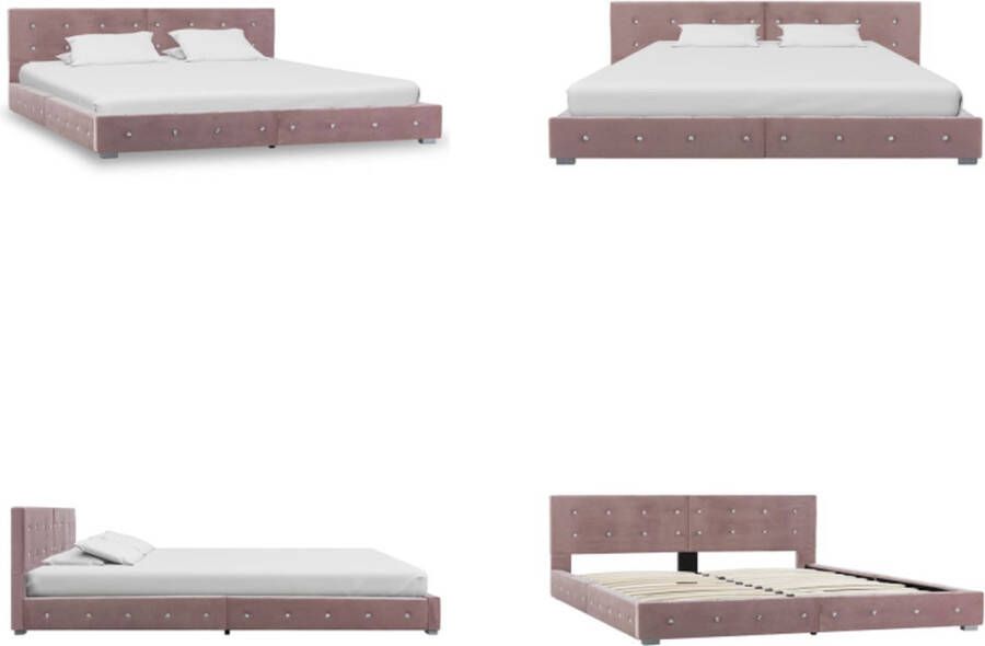 VidaXL Bedframe fluweel roze 160x200 cm Bedframe Bedframes Bed Bedden