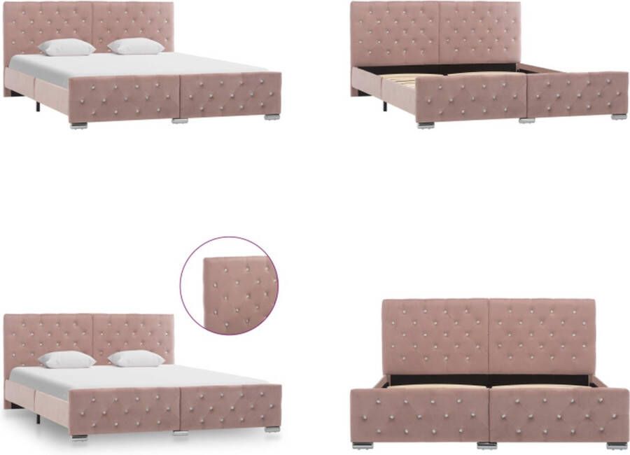 VidaXL Bedframe fluweel roze 160x200 cm Bedframe Bedframes Bed Bedden - Foto 2
