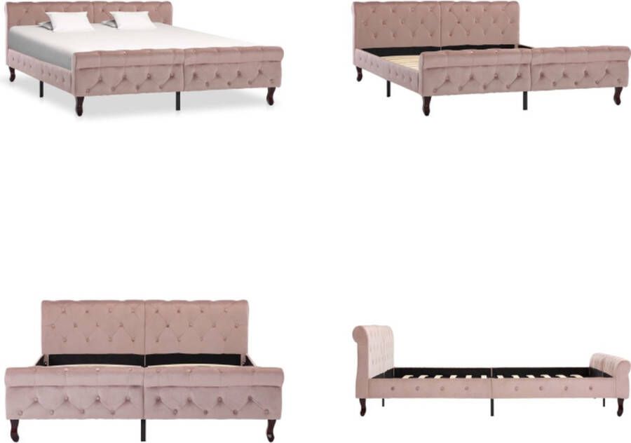 VidaXL Bedframe fluweel roze 160x200 cm Bedframe Bedframes Bed Bedden