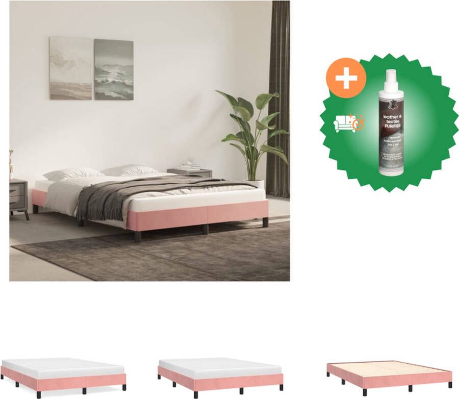 VidaXL Bedframe Fluweel Roze 203 x 143 x 25 cm Passend bij 140 x 200 cm matras Inclusief montagehandleiding Bed Inclusief Reiniger - Foto 2