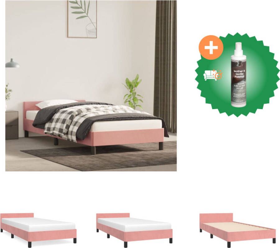 VidaXL Bedframe Fluweel Roze 203 x 93 x 50 cm Multiplex Lattenbodem Bed Inclusief Reiniger