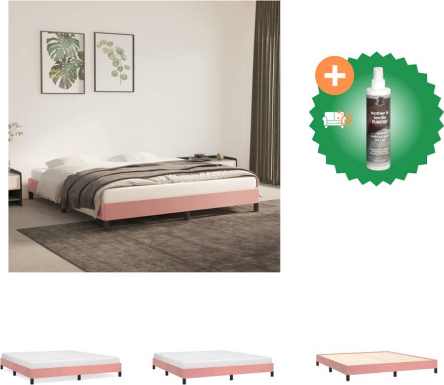 VidaXL Bedframe Fluweel Roze 203x163x25cm Multiplex Lattenbodem Bed Inclusief Reiniger