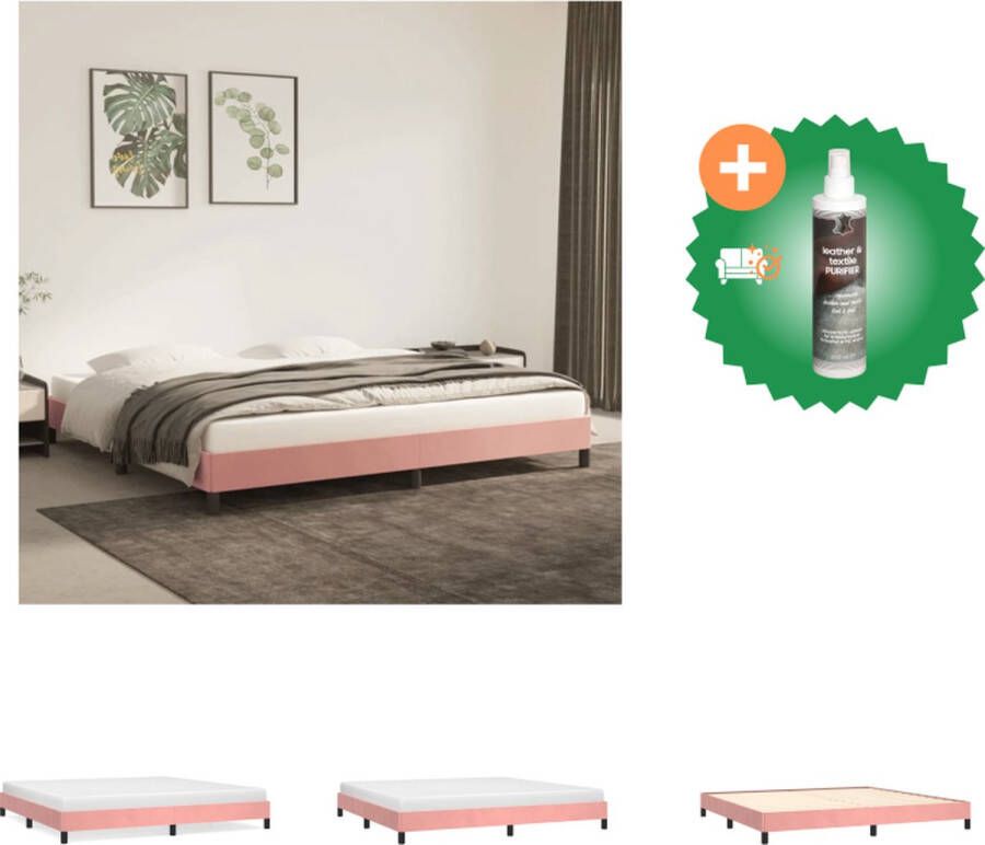 VidaXL Bedframe Fluweel Roze 203x203x25cm Ondersteunende poten Multiplex lattenbodem Bed Inclusief Reiniger