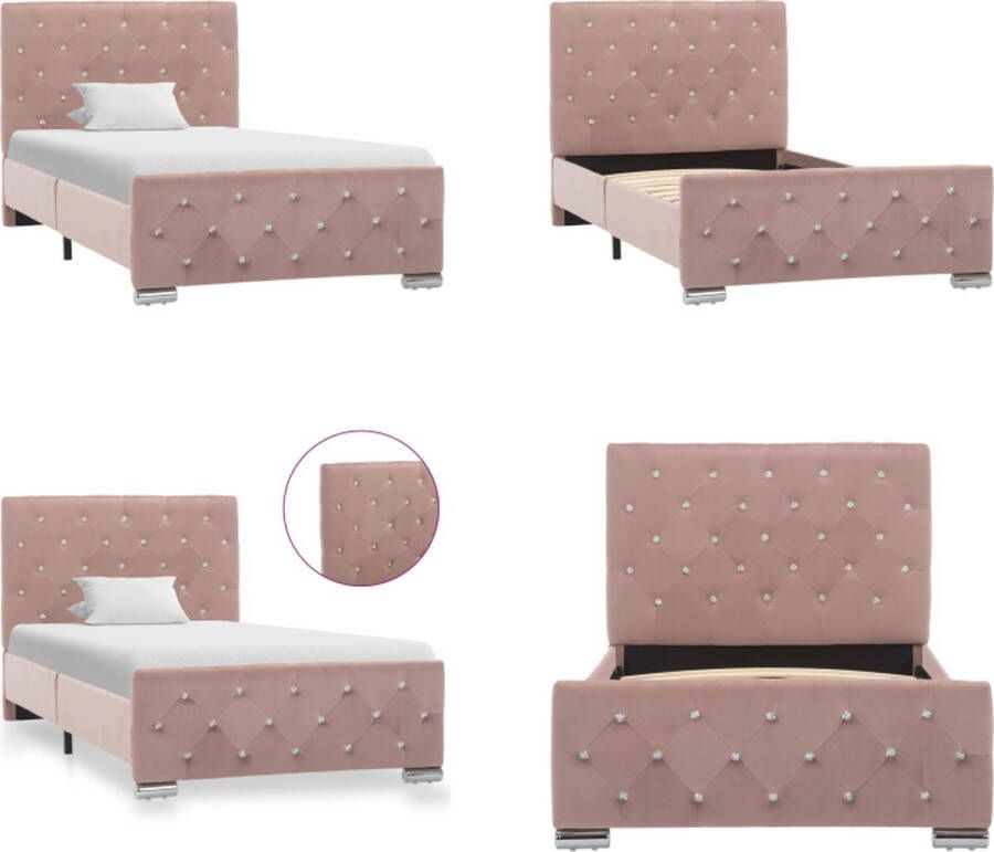 VidaXL Bedframe fluweel roze 90x200 cm Bedframe Bedframes Bed Frame Bed Frames
