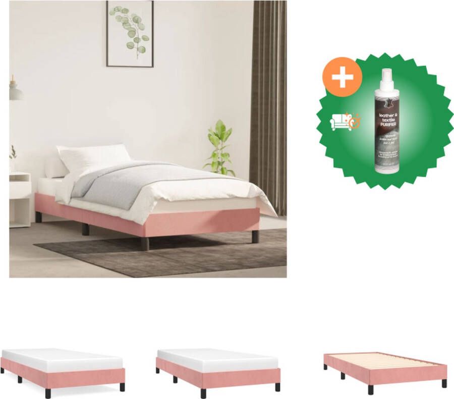 VidaXL Bedframe Fluweel Roze Multiplex Lattenbodem Afmetingen 203 x 103 x 25 cm Geschikt voor 100 x 200 cm matras Bed Inclusief Reiniger