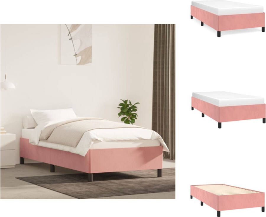 VidaXL Bedframe Fluweel Stevige Poten Multiplex Lattenbodem Roze 203 x 93 x 35 cm Bed