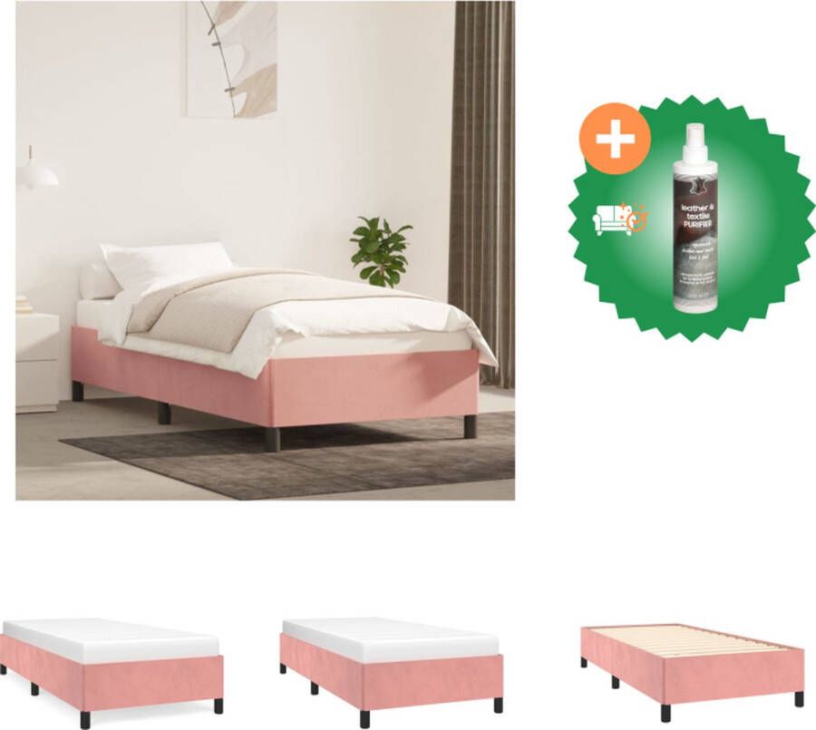VidaXL Bedframe Fluweel Stevige Poten Multiplex Lattenbodem Roze 203 x 93 x 35 cm Bed Inclusief Reiniger - Foto 2
