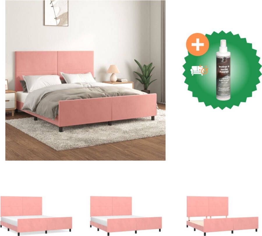 VidaXL Bedframe Fluweel Verstelbaar hoofdeind Ondersteunende poten Multiplex lattenbodem Roze 203 x 166 x 118 128 cm Bed Inclusief Reiniger