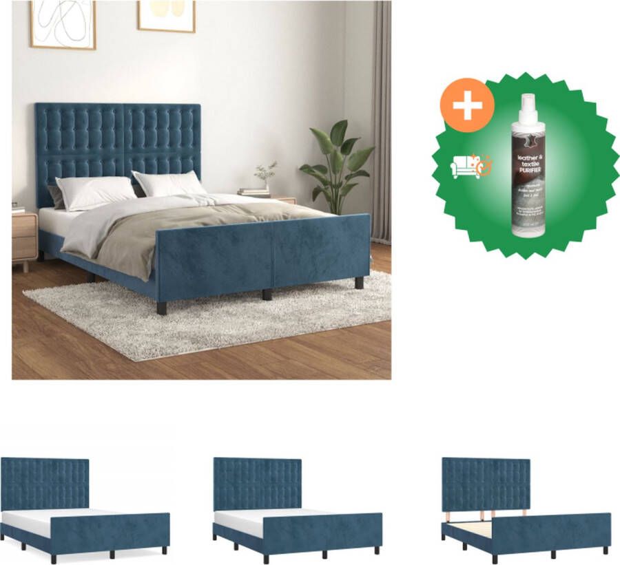 VidaXL Bedframe Fluweel Verstelbaar hoofdeinde Multiplex lattenbodem Donkerblauw 193x146x118 128 cm Bed Inclusief Reiniger