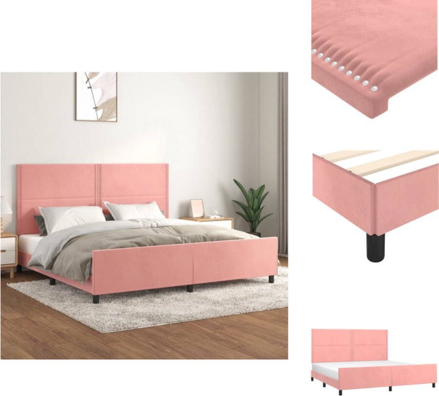 vidaXL Bedframe Fluweel Verstelbaar Ondersteunende poten Multiplex lattenbodem Comfortabele ondersteuning Roze Afmetingen- 203 x 206 x 118 128 cm Geschikte matras- 200 x 200 cm Levering inclusief hoofd- en voeteneind Bed