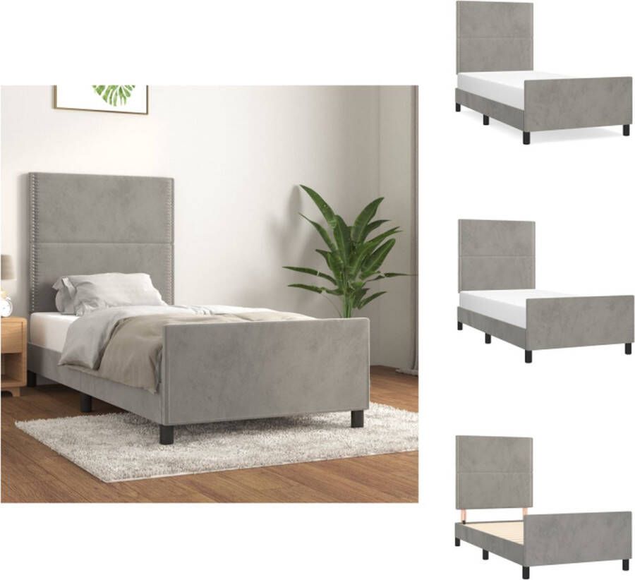 VidaXL Bedframe fluweel verstelbare hoogte ondersteunende poten multiplex lattenbodem comfortabele ondersteuning lichtgrijs 203 x 103 x 118 128 cm geschikt voor 100 x 200 cm matras Bed