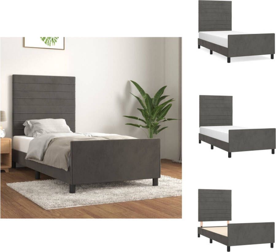 VidaXL Bedframe Fluweel Verstelbare hoogte Ondersteunende poten Multiplex lattenbodem Comfortabele ondersteuning Donkergrijs 203 x 93 x 118 128 cm Bed - Foto 2