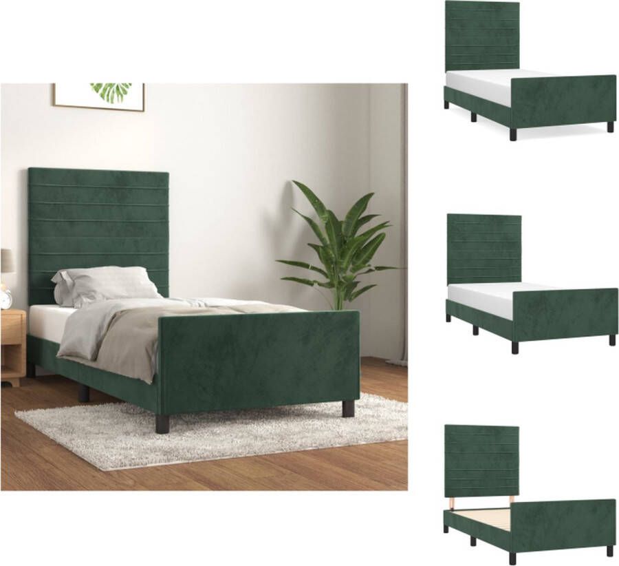 VidaXL Bedframe Fluweel Verstelbare hoogte Ondersteunende poten Multiplex lattenbodem Comfortabele ondersteuning Kleur- donkergroen Afmetingen- 203x103x118 128cm Geschikte matras- 100x200cm (matras niet inbegrepen) Bed - Foto 3