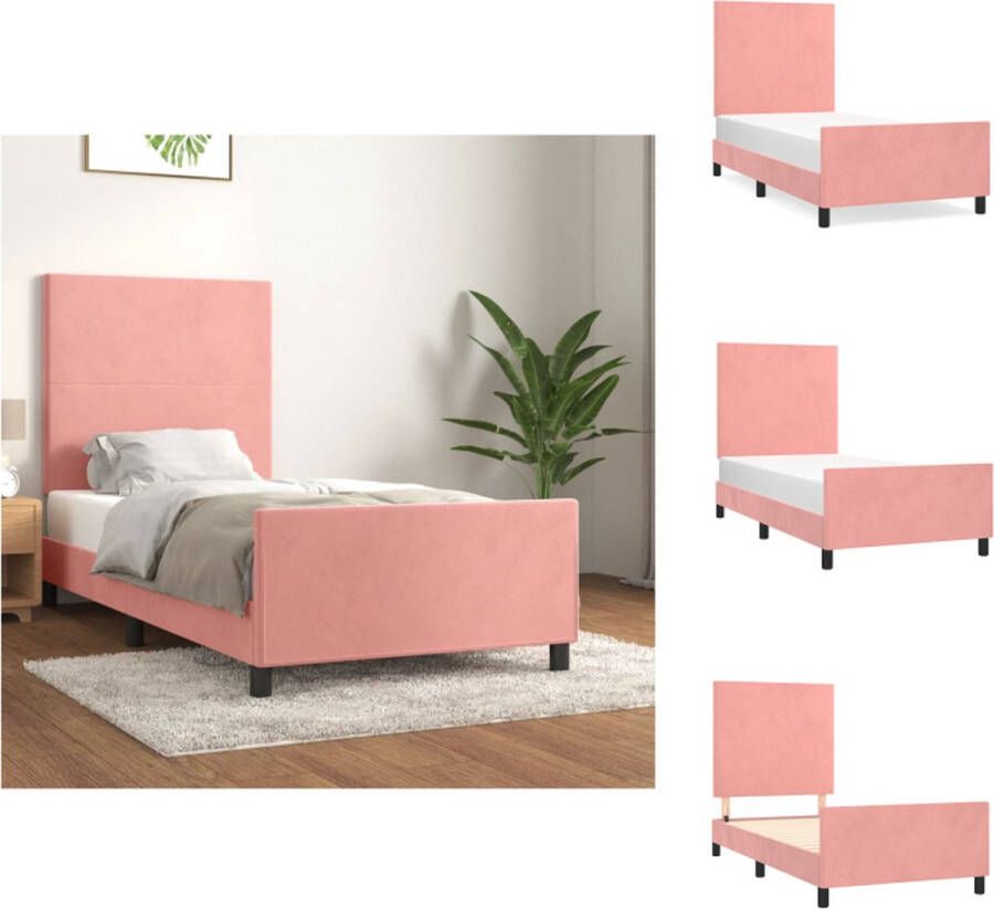 VidaXL Bedframe Fluweel Verstelbare hoogte Ondersteunende poten Multiplex lattenbodem Comfortabele ondersteuning Roze 203 x 83 x 118 128 cm Geschikte matras- 80 x 200 cm Inclusief hoofd- en voeteneind Bed