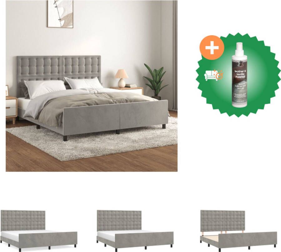 VidaXL Bedframe fluweel verstelbare hoogte ondersteunende poten multiplex lattenbodem comfortabele ondersteuning lichtgrijs 203 x 166 x 118 128 cm geschikt voor matras 160 x 200 cm Bed Inclusief Reiniger