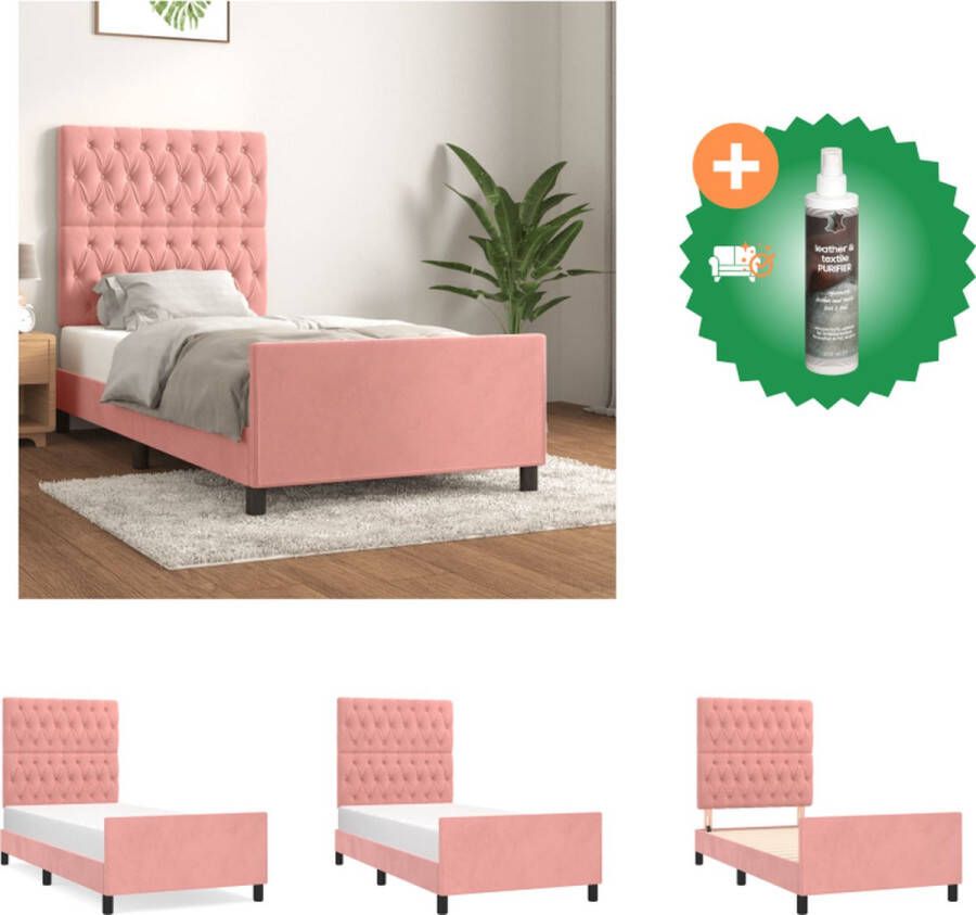 VidaXL Bedframe Fluweel Verstelbare Hoogte Ondersteunende Poten Multiplex Lattenbodem Comfortabele Ondersteuning Roze 203x103x118 128cm Bed Inclusief Reiniger