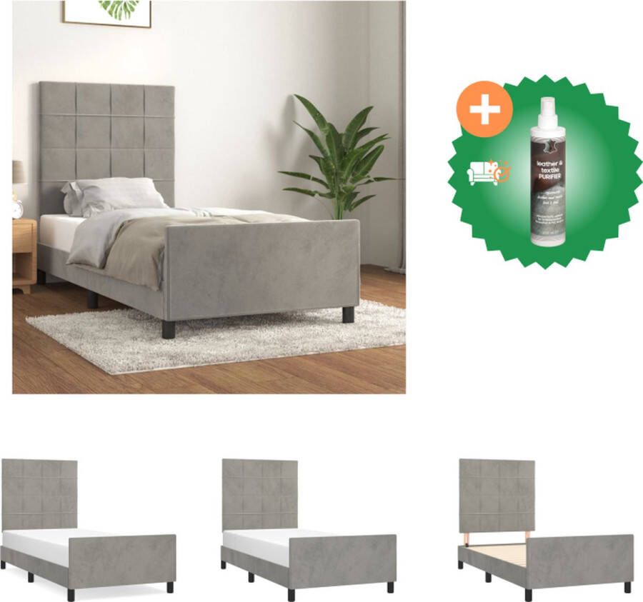 VidaXL Bedframe fluweel verstelbare hoogte ondersteunende poten multiplex lattenbodem comfortabele ondersteuning lichtgrijs 203 x 83 x 118 128 cm Bed Inclusief Reiniger
