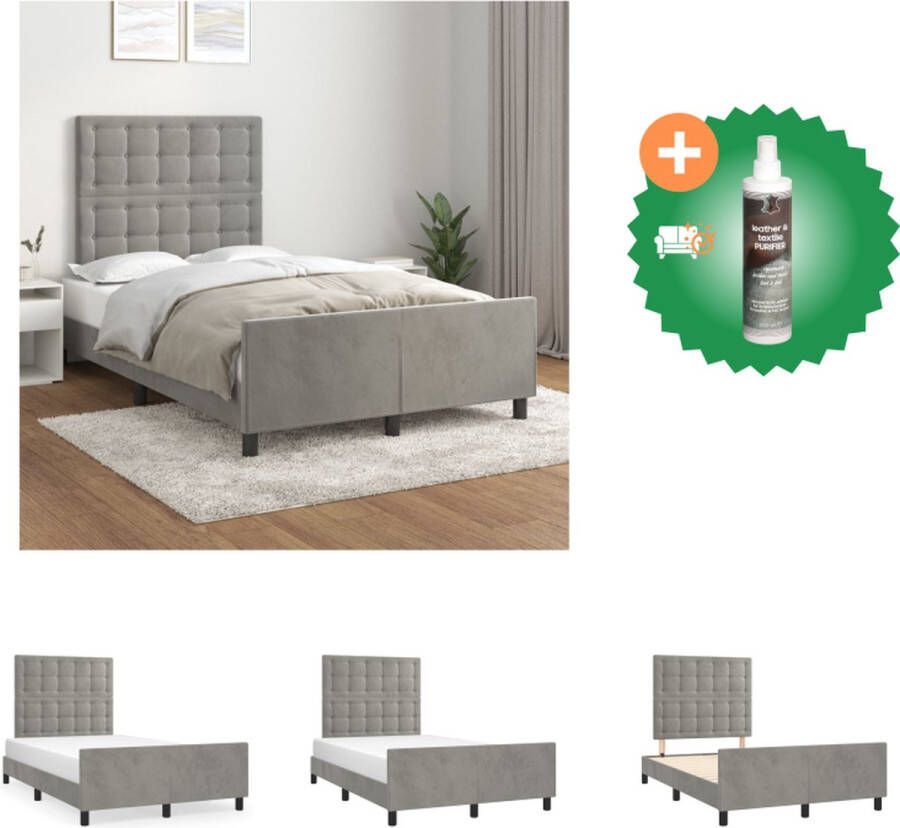 VidaXL Bedframe fluweel verstelbare hoogte ondersteunende poten multiplex lattenbodem comfortabele ondersteuning lichtgrijs 203 x 126 x 118 128 cm geschikt voor 120 x 200 cm matras Bed Inclusief Reiniger
