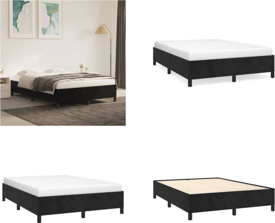 VidaXL Bedframe zonder matras 140x200 cm fluweel zwart Bedframe Bedframes Slaapmeubel Bedbodem - Foto 4