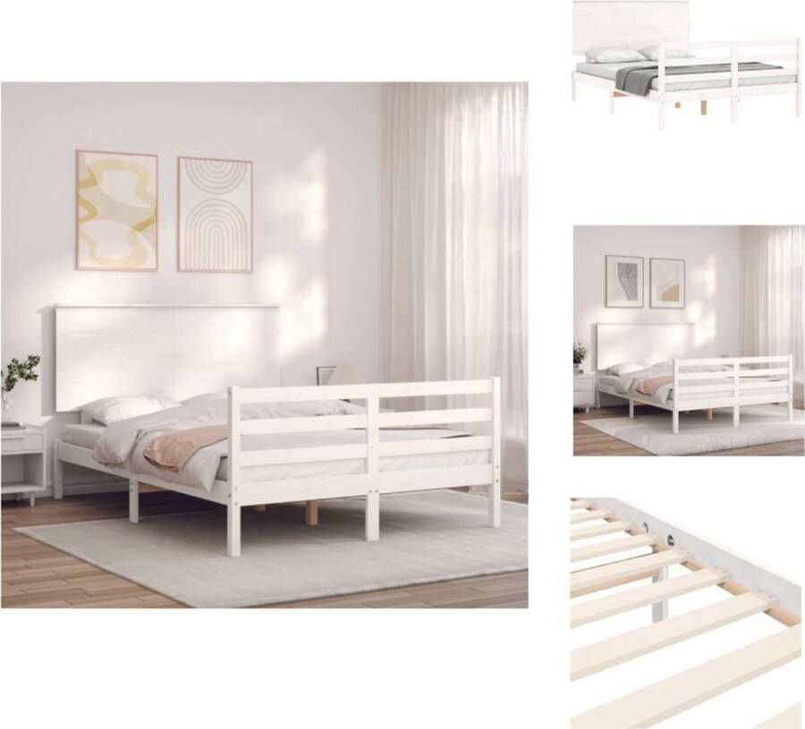 VidaXL Bedframe Generfde grenenhout Wit 195.5 x 145.5 x 82.5 cm Multiplex lattenbodem Bed