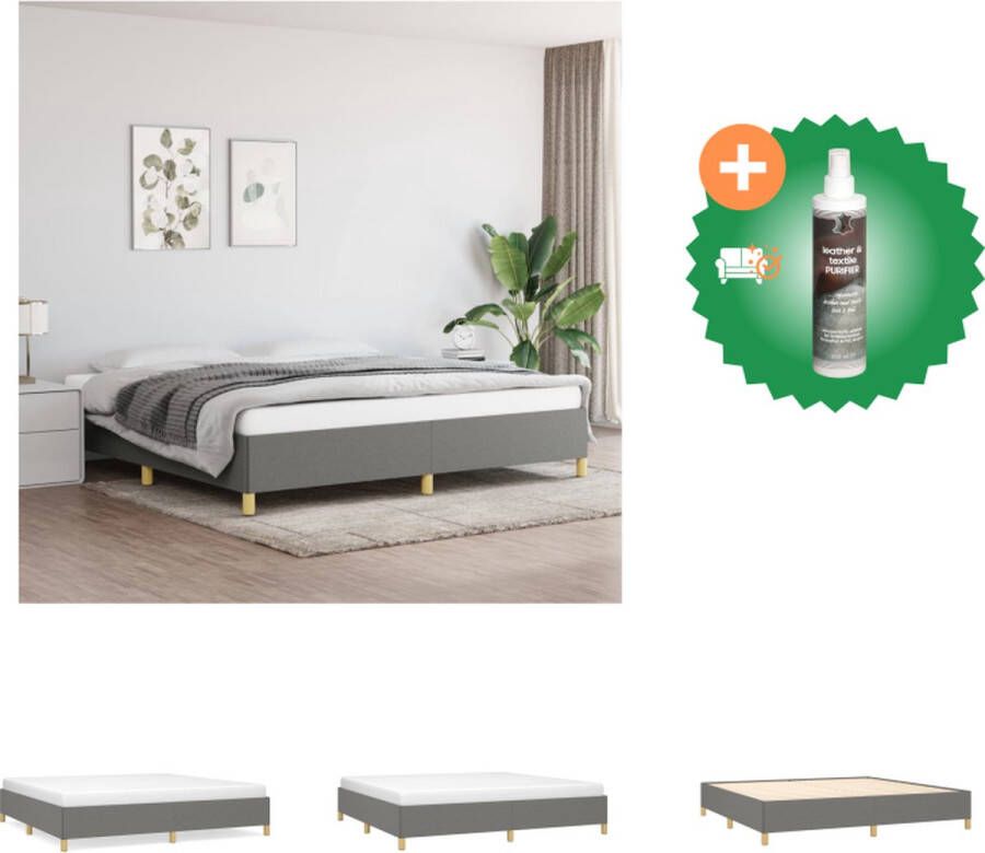 VidaXL Bedframe Donkergrijs 203 x 203 x 25 cm Ademend en duurzaam Met ondersteunende poten Multiplex lattenbodem Matras niet inbegrepen Bed Inclusief Reiniger