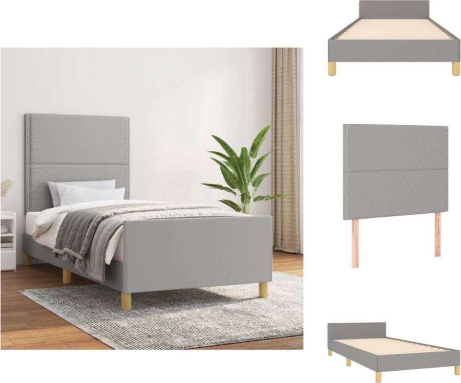 VidaXL Bedframe Geniet van een goede nachtrust Hoofdbord met verstelbare hoogte Afmeting- 203 x 93 x 118 128 cm Kleur- Lichtgrijs Materiaal- Stof larikshout multiplex Ken- Comfortabele ondersteuning Bed - Foto 2