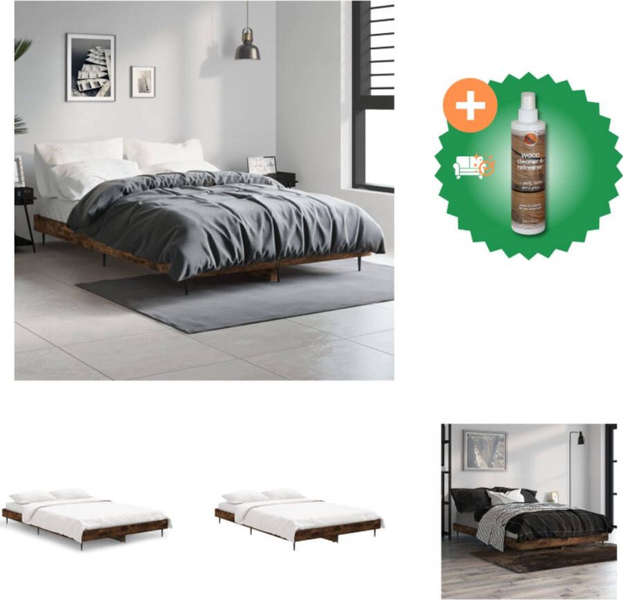 VidaXL Bedframe Slaapkamermeubelen 193 x 123 x 20 cm Gerookt eiken Duurzaam hout Metalen poten Multiplex lattenbodem Montage vereist Geen matras inbegrepen Bed Inclusief Houtreiniger en verfrisser - Foto 3