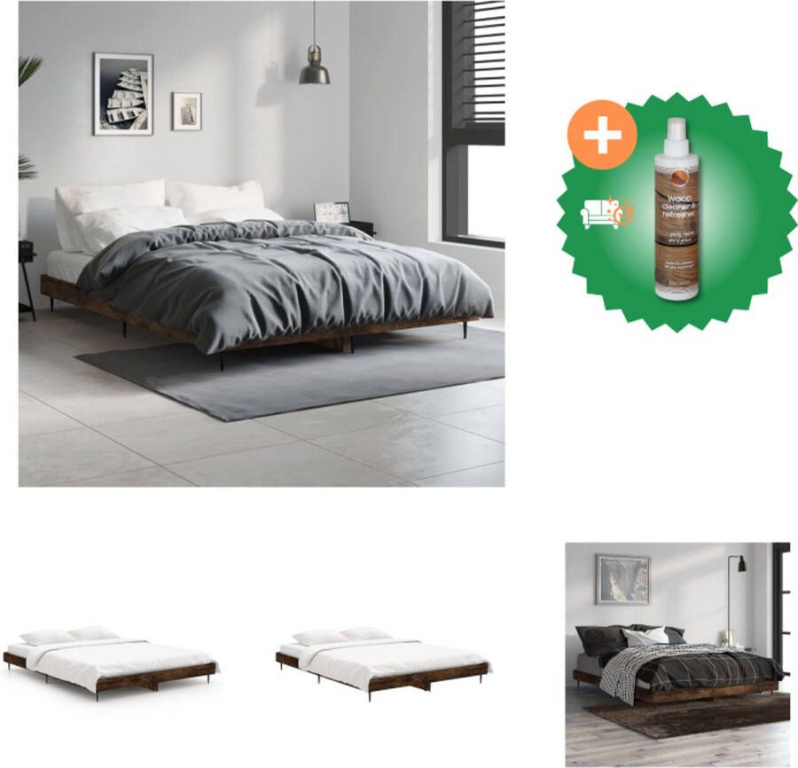 VidaXL Bedframe Gerookt Eiken 193 x 138 x 20 cm Duurzaam Hout Metalen Poten Multiplex Lattenbodem Bed Inclusief Houtreiniger en verfrisser