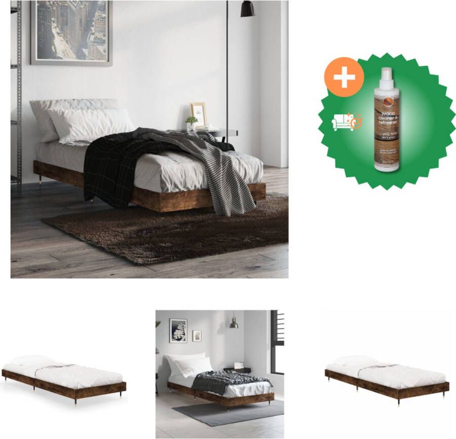 VidaXL Bedframe Gerookt eiken 193 x 78 x 20 cm Multiplex lattenbodem Bed Inclusief Houtreiniger en verfrisser